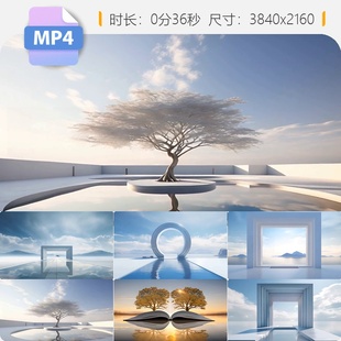 高清地产高级意境光影洁白建筑美学艺术抽象空间概念视频素材