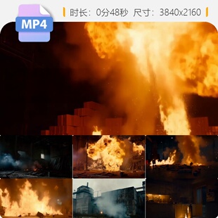 高清仓库工厂爆炸火灾现场煤气瓶焰房实拍消防员应急演练视频素材