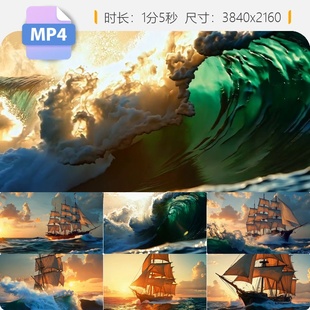 高清大海帆船乘风破浪扬帆起航丝绸之贸易远新征程砥砺奋视频素材