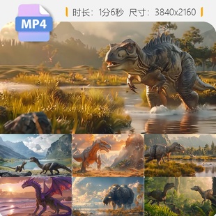 高清侏罗纪恐龙霸王龙3D动画暴虐迅猛龙远古时代原始森林视频素材