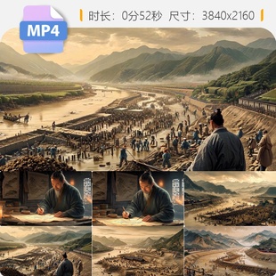 高清李冰治水修堤坝抗洪抢险防灾都江堰古代河筑设计视频素材