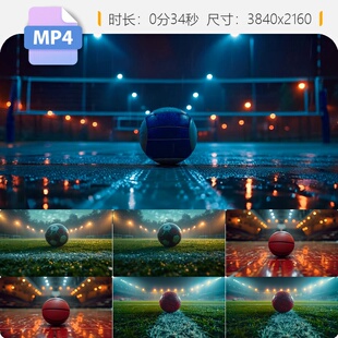 高清排球篮球足球运动员生涯意境绿茵灯光空旷训练特写视频素材
