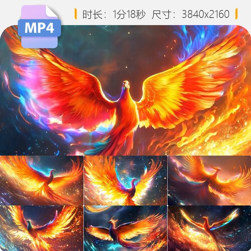高清七彩凤凰传说凤舞九天火特效涅槃重生唯美古风展翅视频素材