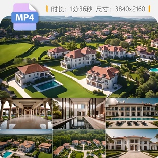 高清豪宅别墅住宅航拍独栋联排园林景观生态楼盘度假区视频素材