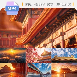 高清皇城皇宫红墙唯美国风日出金碧辉煌殿廷光影航拍空镜视频素材