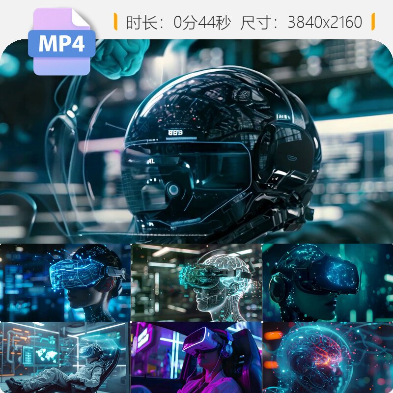 高清元宇宙游戏头盔VR脑机接口未来战士数字孪生虚拟人全视频素材