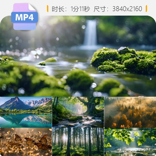 高清阳光森林绿色生态唯美风光绿水青山溪流航拍云雾丁达视频素材
