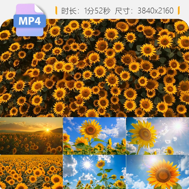 高清向日葵花海唯美夏天阳光田野蜜蜂蝴蝶特写空镜园视频素材