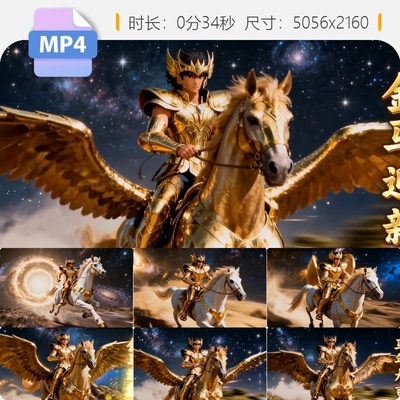高清黄金骑士金马迎新策马奔腾飞马星空宇宙神话穿梭天马视频素材