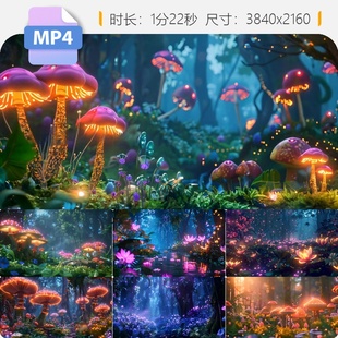 高清梦幻童话森林爱丽丝梦游仙境魔法夜晚奇境草地灯光沉视频素材