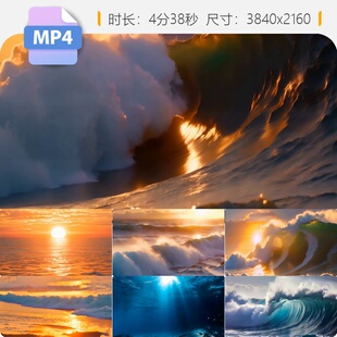 高清海浪大海日出日落夕阳晚霞航拍蓝色滔天巨浪一望无际视频素材