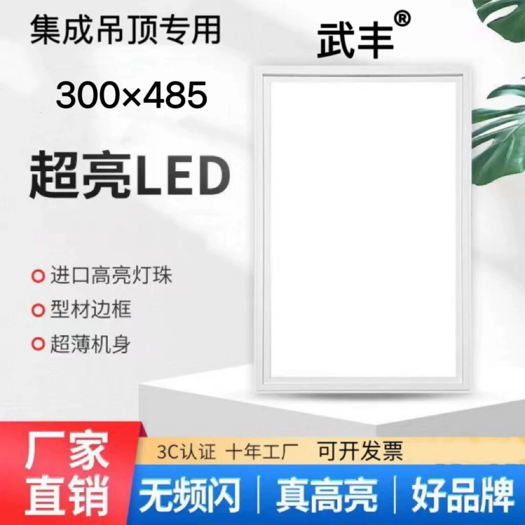 300x485集成吊顶灯LED平板灯厨房卫生间铝扣板嵌入式灯具30*48.5