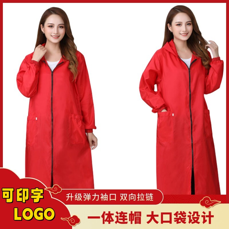外穿纯色新款罩衣女成人长袖防水厨房围裙冬天加绒加厚工作服男