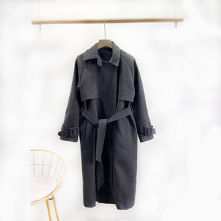 VANE复古系带显瘦时尚外套2025冬装新款中长款双排扣呢子大衣2529