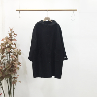 SELF单排扣时尚宽松大衣2025冬装新款气质中款连帽双面呢外套3859