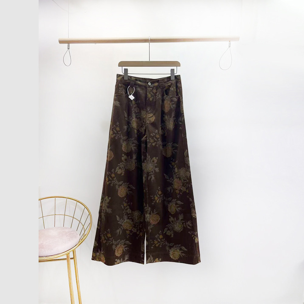 PUTIAN复古百搭高腰印花阔腿裤2025冬装新款韩版时尚牛仔裤潮1192