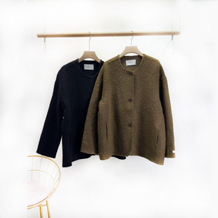 SELF宽松时尚单排扣开衫2025冬装新款韩系圈圈苏丽羊驼毛外套6020