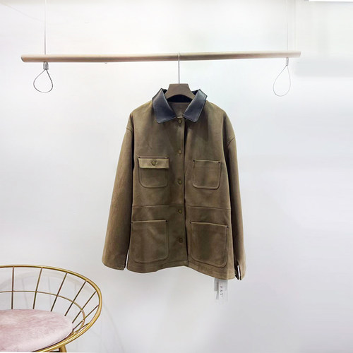 复古港风拼接领单排扣外套