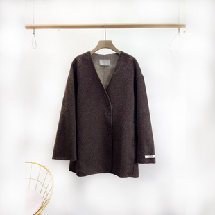 SELF基础款时尚宽松外套2024冬装新款韩版全毛无领双面呢大衣9026