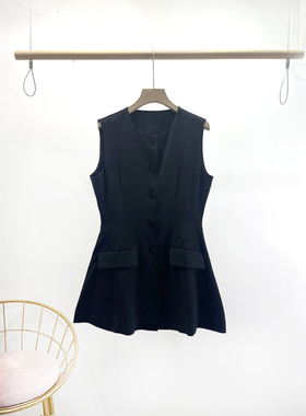 VANE小众设计收腰时尚连衣裙2025夏装新款气质单排扣中长裙25193