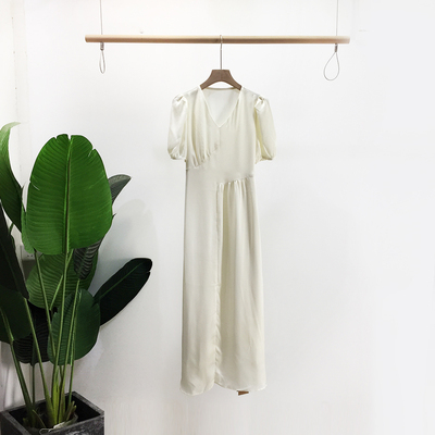 系带短袖连衣裙时尚V领中长裙