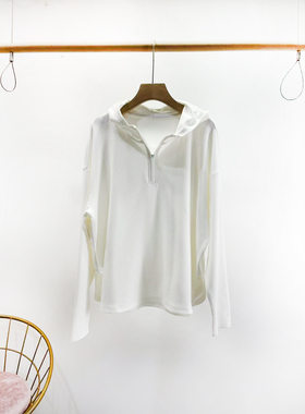 SELF韩版宽松时尚打底衫2025秋装新款德绒帽款拉链套头T恤女5206