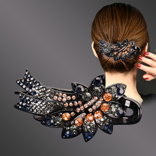 妈妈后脑勺发夹气质盘头发发卡凤尾夹子水钻发饰抓夹大号蝴蝶卡子