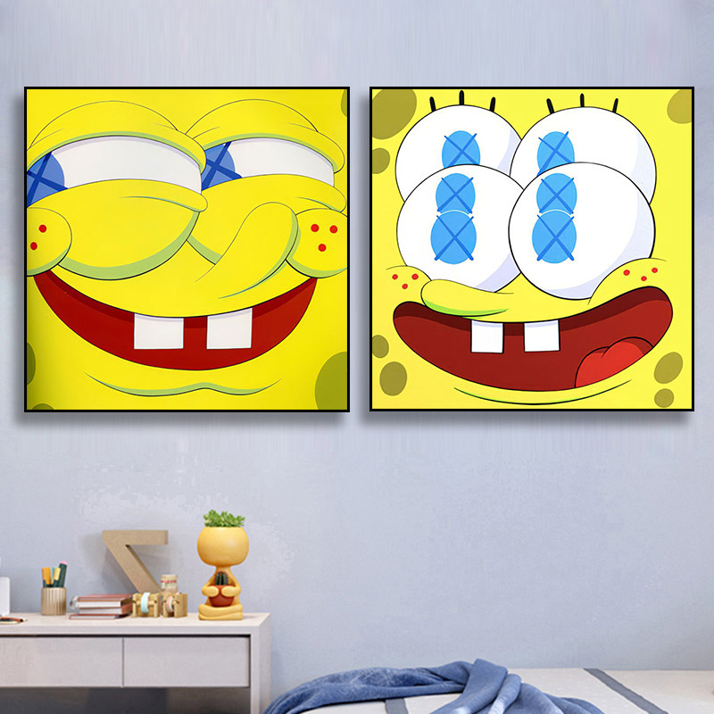 kaws海绵宝宝潮牌墙面装饰画卧室床头客厅挂画卡通大幅落地壁画