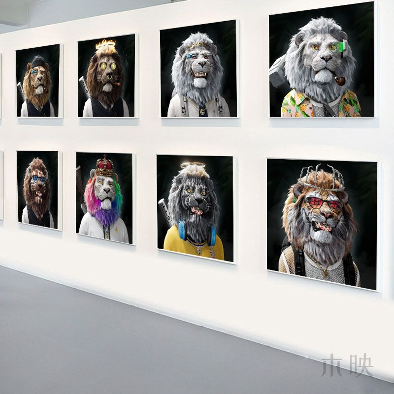 NFT装饰画动物狮子狗潮流潮牌卡通挂画电竞房间男孩卧室赛博朋克