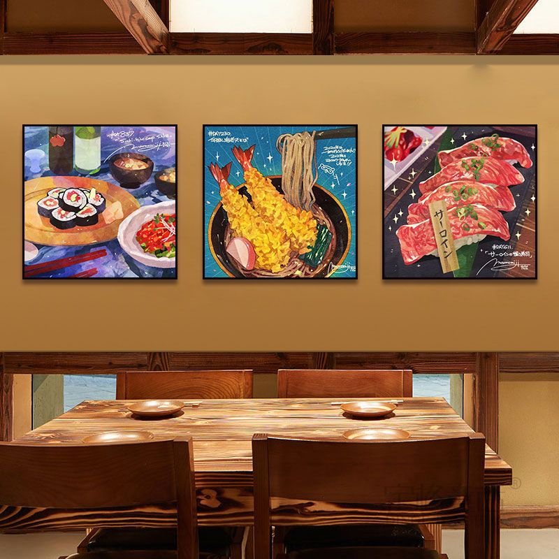 日料店装饰画日式美食手绘风卡通拉面馆挂画居酒屋寿司店餐厅海报图片