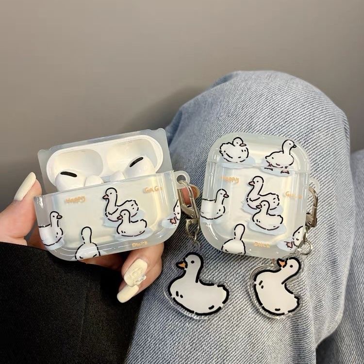 ins卡通游泳鸭子airpods4保护套适用苹果pro2代耳机壳耳机套挂链可爱高级感简约硅胶透明软壳ins风搞怪