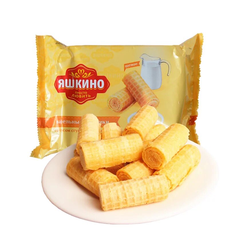 俄罗斯进口kdv341蛋卷炼乳三合一混合充饥零食匠心极蛋卷鸡蛋卷