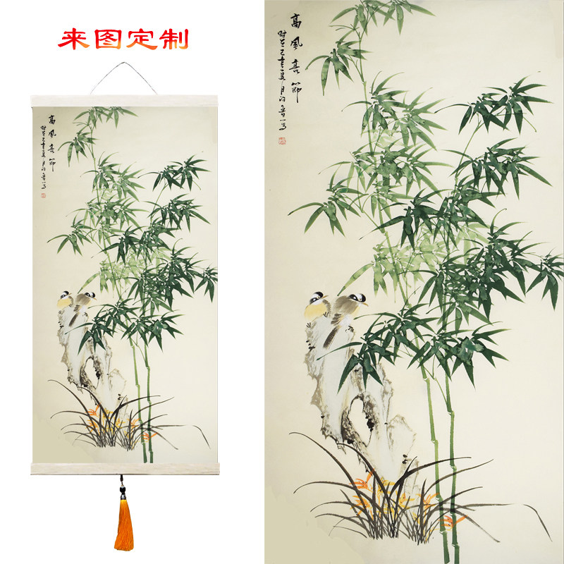 客厅新中式是丝绸卷轴画