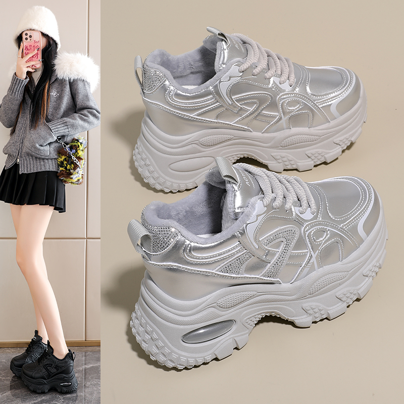 内增高老爹鞋子女2025冬季新款百搭厚底小白加绒爆款休闲运动鞋潮
