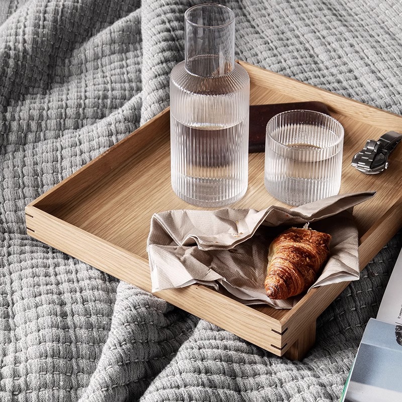 丹麦Ferm Living BON WOODEN TRAY 实木托盘长方形茶盘家用咖啡盘