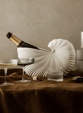 丹麦Ferm Living 鹦鹉螺花瓶摆件白色陶瓷花盆鲜花插花器阳台客厅