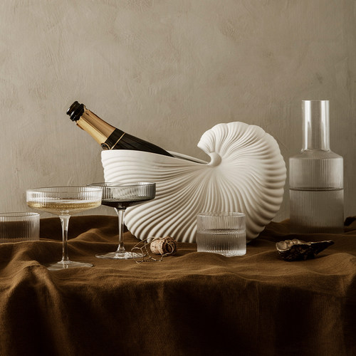 丹麦Ferm Living 鹦鹉螺花瓶摆件白色陶瓷花盆鲜花插花器阳台客厅