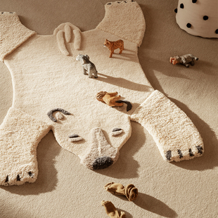 丹麦ferm living羊毛挂毯地毯儿童房北极熊动物簇绒老虎地毯北欧