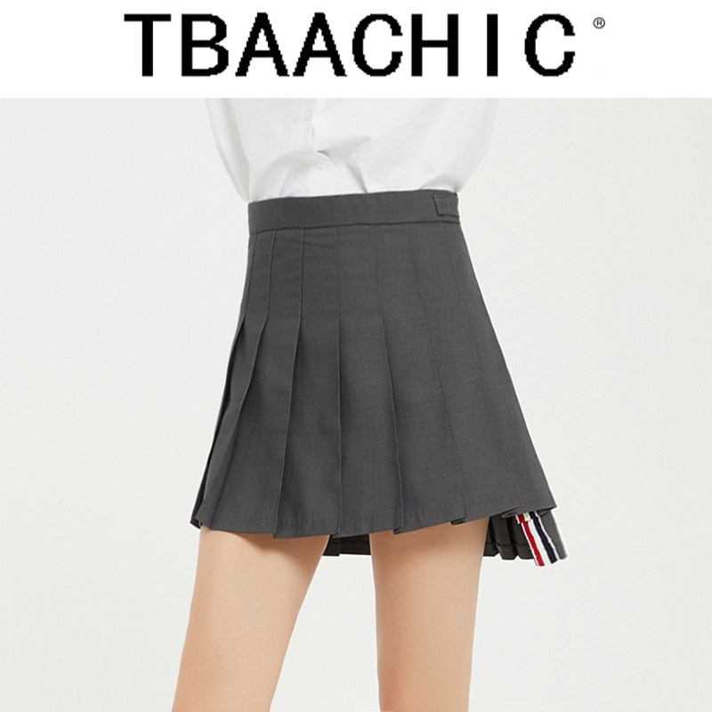 秋冬季新高腰前短后长百褶裙ins短裙女半身裙学院风A字裙子条纹潮