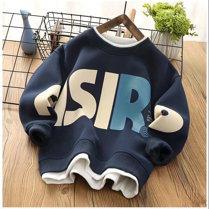 儿童秋款卫衣假两件2023秋季新款童装长袖圆领T恤中大童短款t恤潮