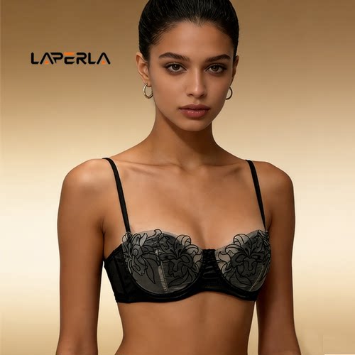 2026S.LAPERLA官方法式蕾丝半杯文胸女超薄刺绣聚拢上托性感内衣