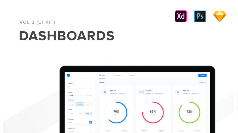 网页模板精选仪表板UI后台管理Sketch/PSD/XD多格式