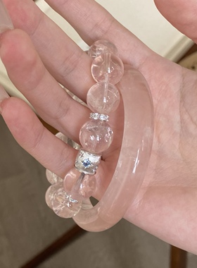 一眼心动！天然粉水晶手镯女款~