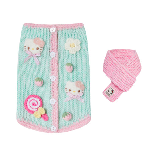 手工KT秋冬狗狗粉绿毛衣