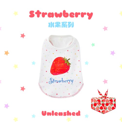 UNLEASHED夏季薄款狗狗背心草莓印花无袖可爱家居服凉感宠物衣服