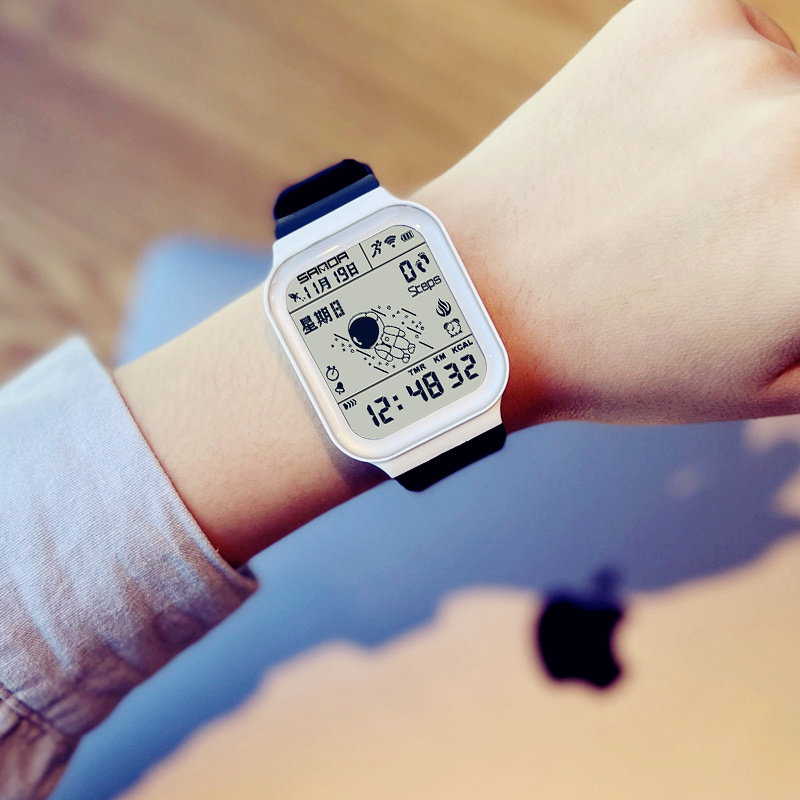 太空人方形手表男女孩初高中学生考试专用黑科技智能计步儿童电子