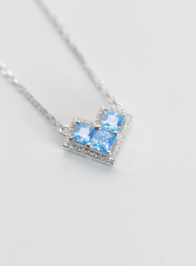 s925项链蓝色海洋心形吊坠