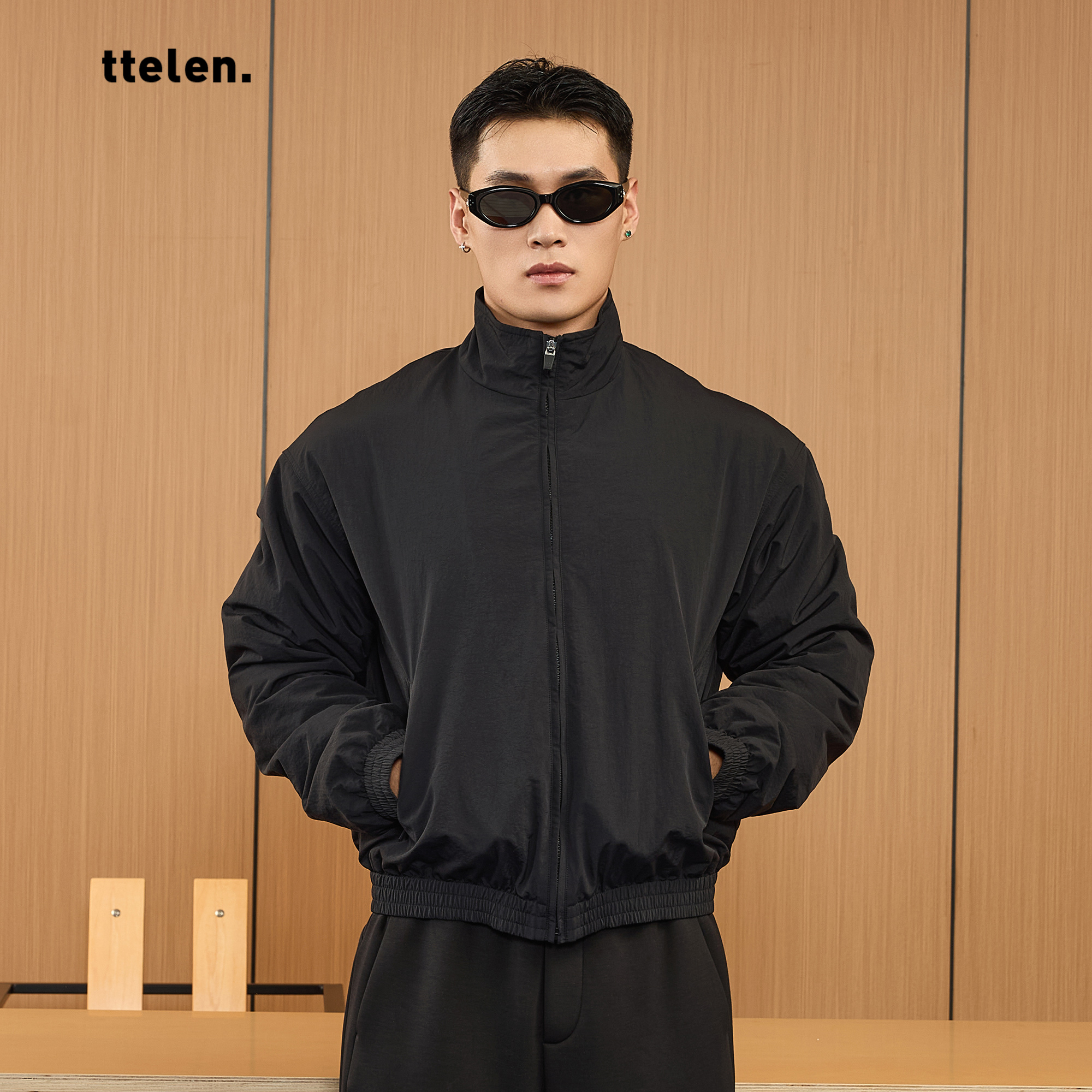 ttelen.尼龙立领飞行夹克棉服男款秋冬3M棉三防运动短款外套上衣