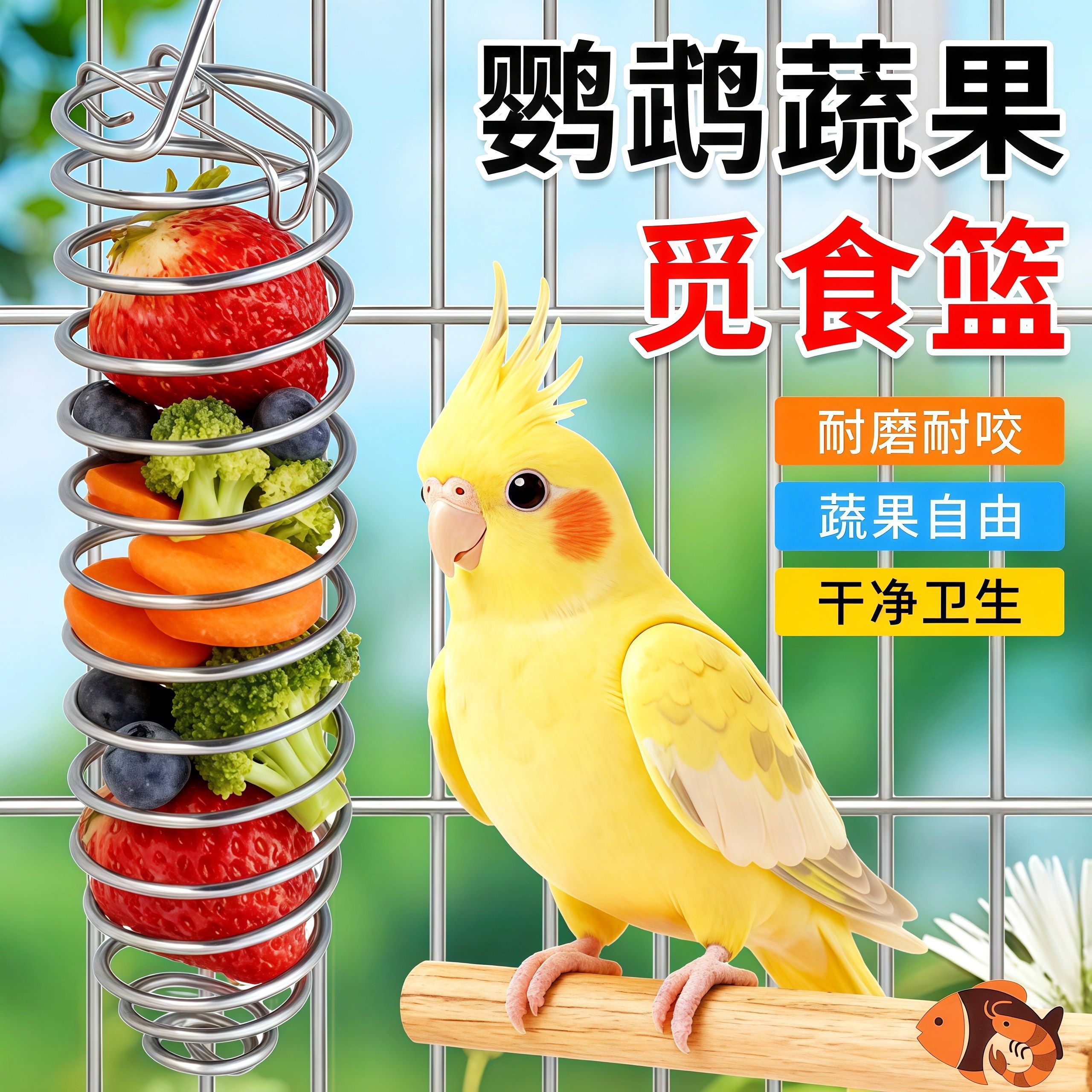 鹦鹉蔬果觅食篮悬挂式鸟禽喂食器耐磨耐咬不锈钢鸟用投食器食物篮,宠物/宠物食品及用品,鸟禽喂食器/喂水器,淘宝优惠券,粉丝福利购,淘宝优惠卷
