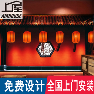 故宫红墙古建筑灯笼壁纸古典茶室装饰墙布中式火锅店包厢背景墙纸